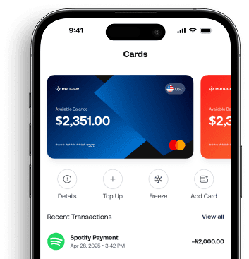 Cards and transactions screen on phone